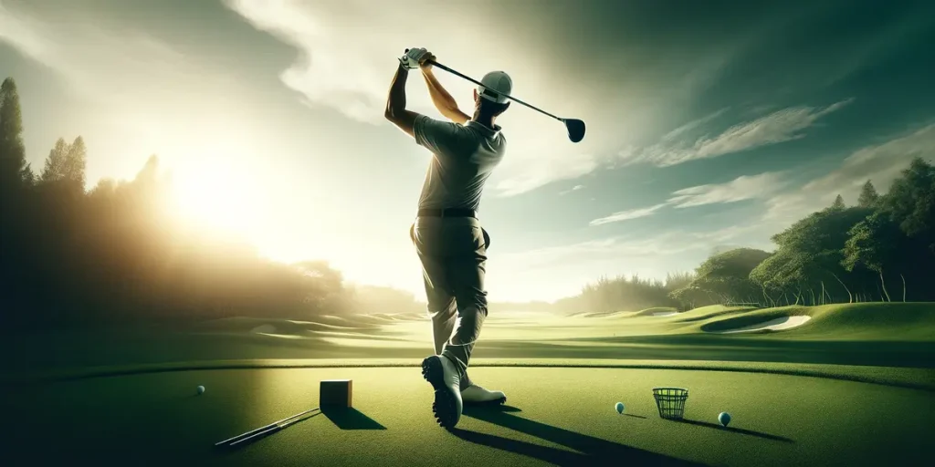 Dynamic view of a golfer mid-swing, illustrating the elegance and precision in golf.